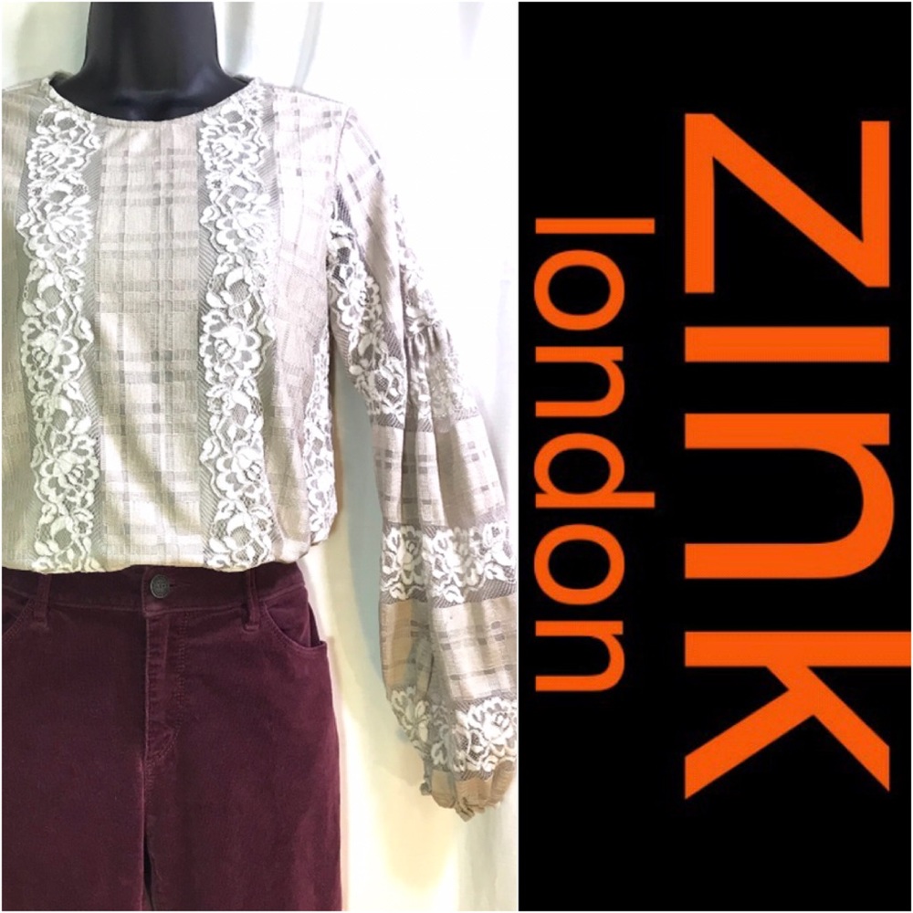Zink London lined lace long sleeve top, M